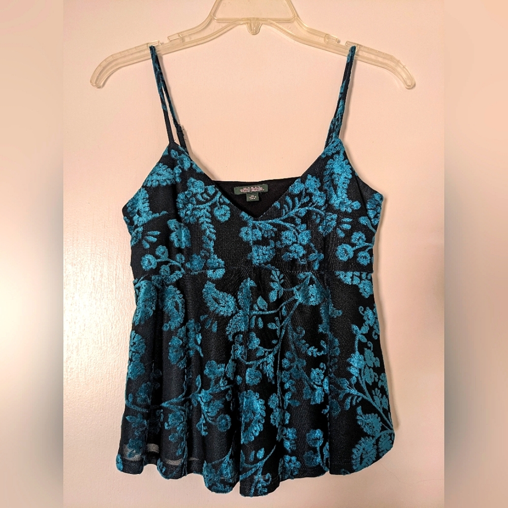Blue velvet peplum tank top